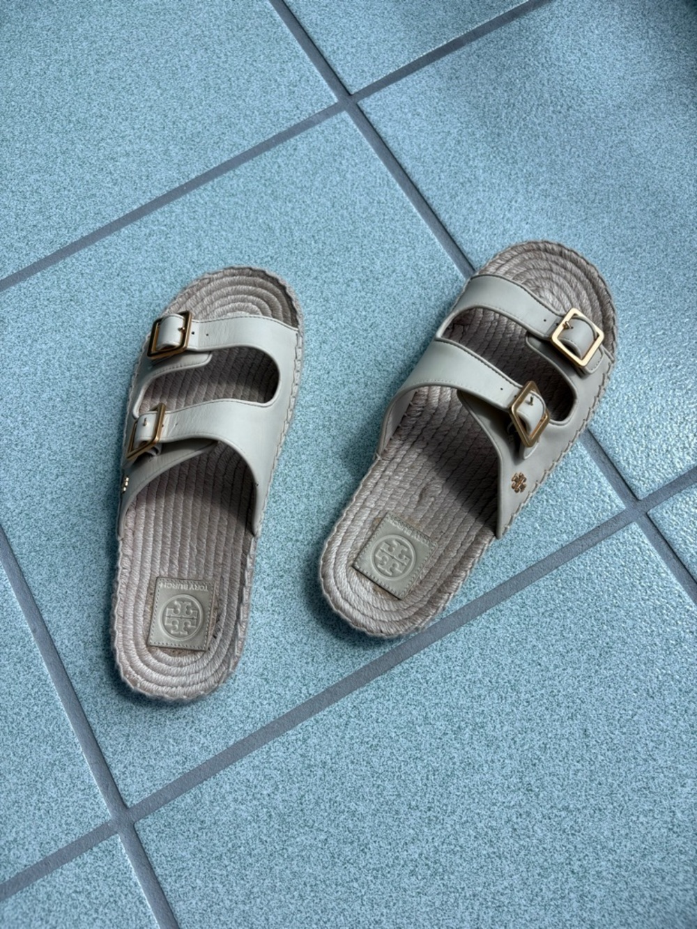 Tory Burch Cream Leather Double-Buckle Slide Sandals